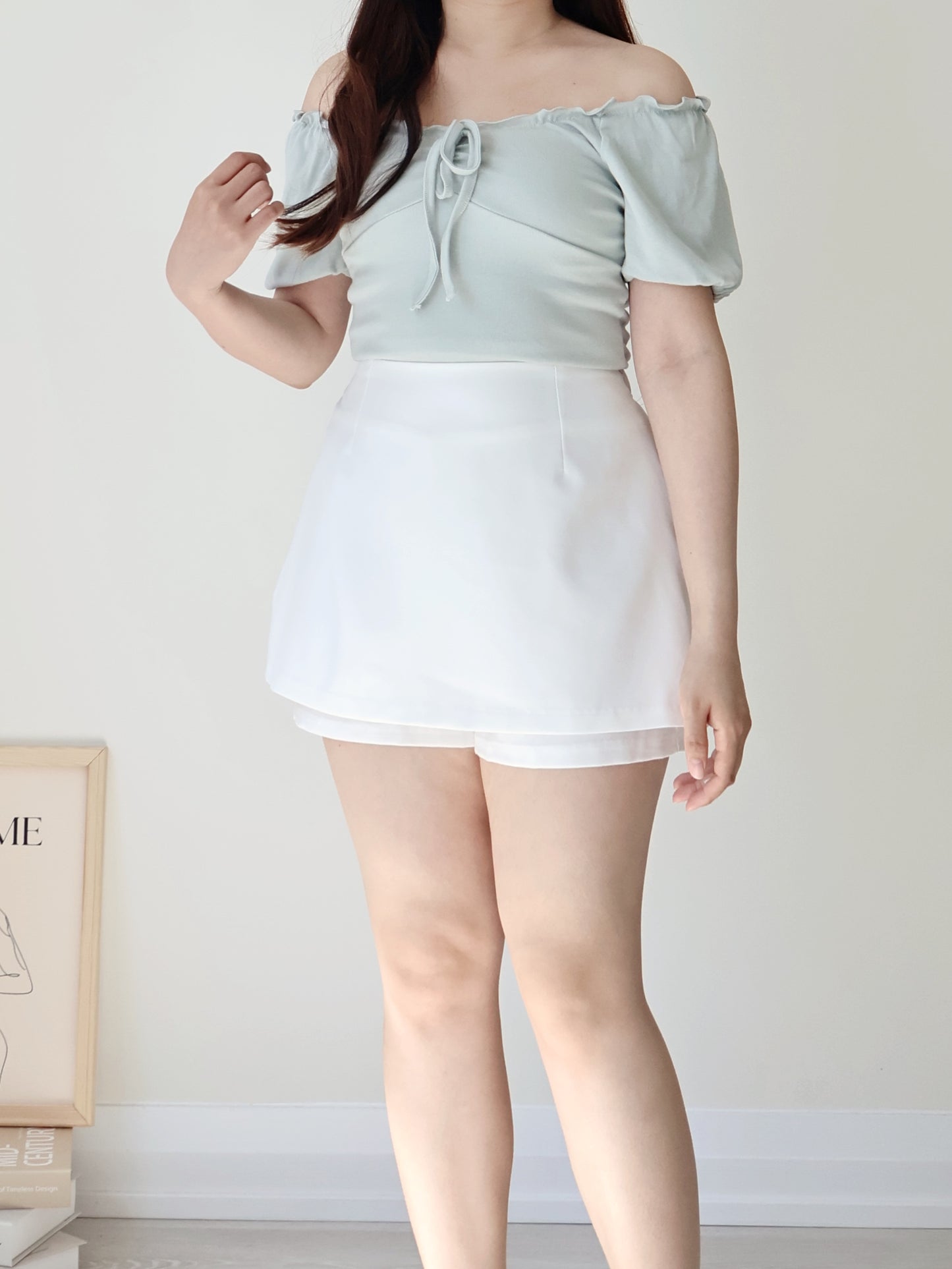 2-Way Romantic Flutter Trim Soft Draped Top(Mint)