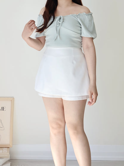 2-Way Romantic Flutter Trim Soft Draped Top(Mint)