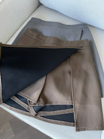 Sleek High Waist Zip Up Split Mini Skirts(Grey)