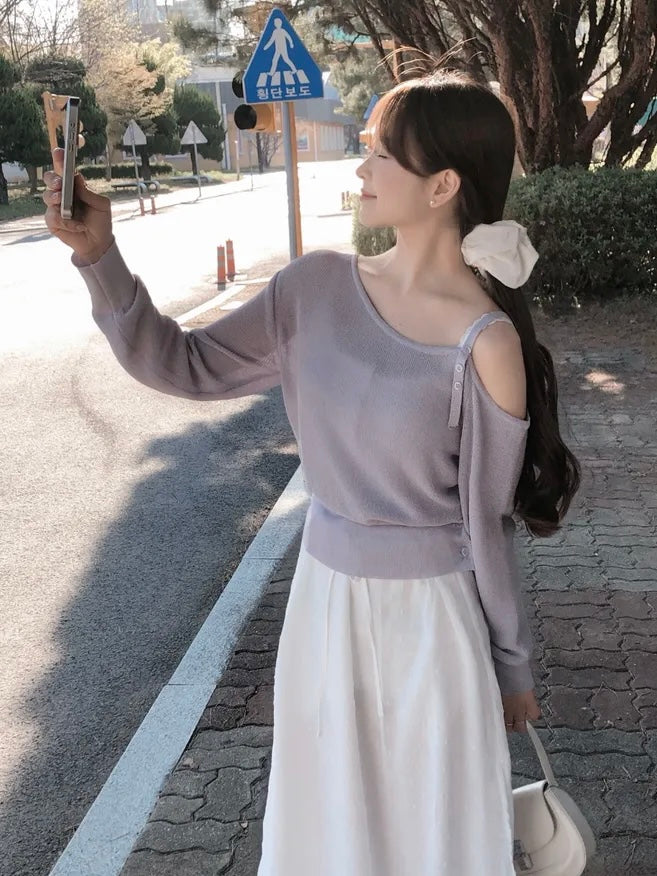 The Chérie One-Shoulder Knit Top(5 colors)