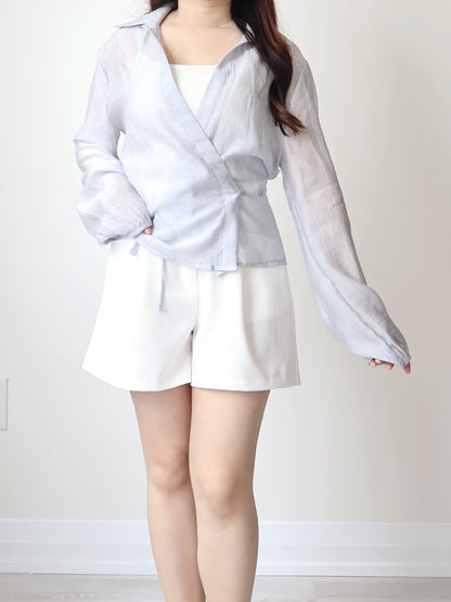 [Wrinkle-Free] French Wrap Misty Sheer Blouse(2 colors)