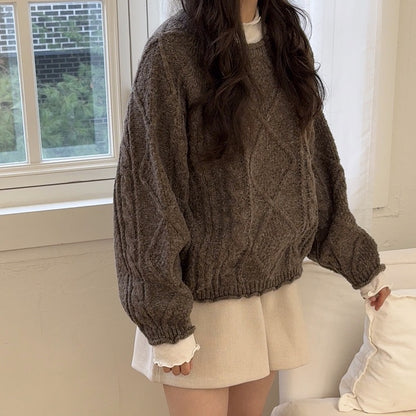 Round Neck Cable Knit Sweater(4 colors)