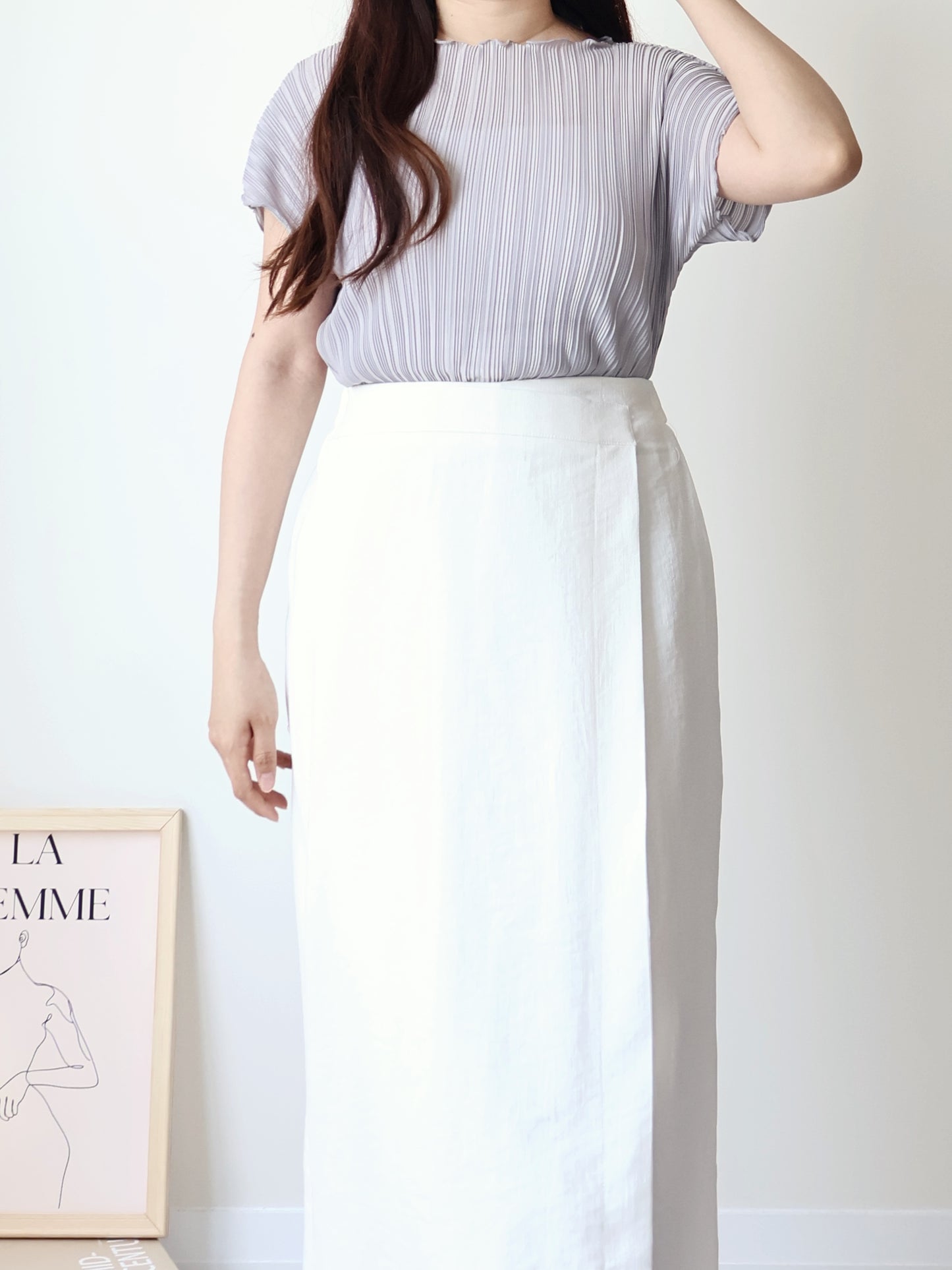 [Wrinkle-Free] Elegant Cool-Touch Vertical Pleat Top(Greyish Blue)