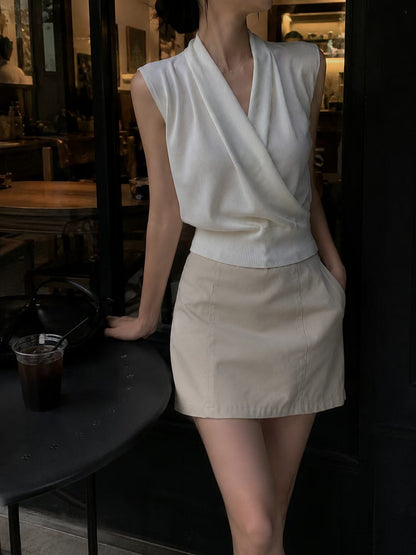 Chic Drape Wrap-Neck Knit Top(4 colors)