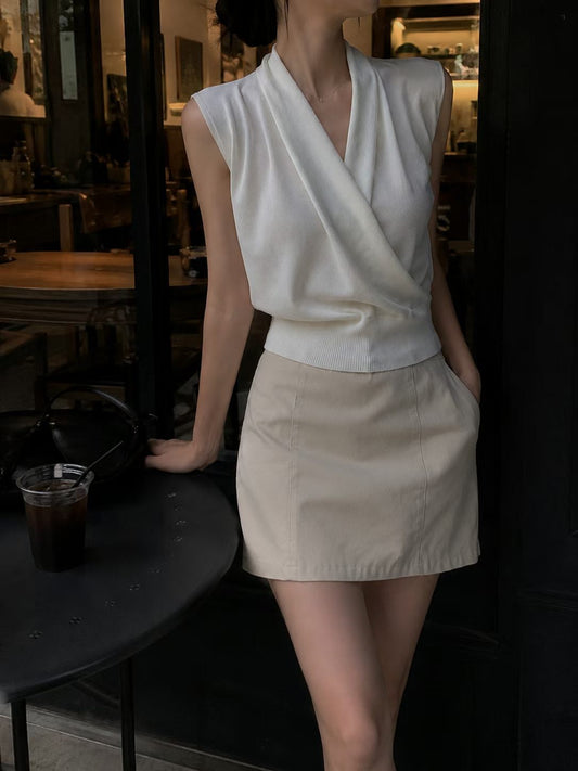 Chic Drape Wrap-Neck Knit Top(4 colors)