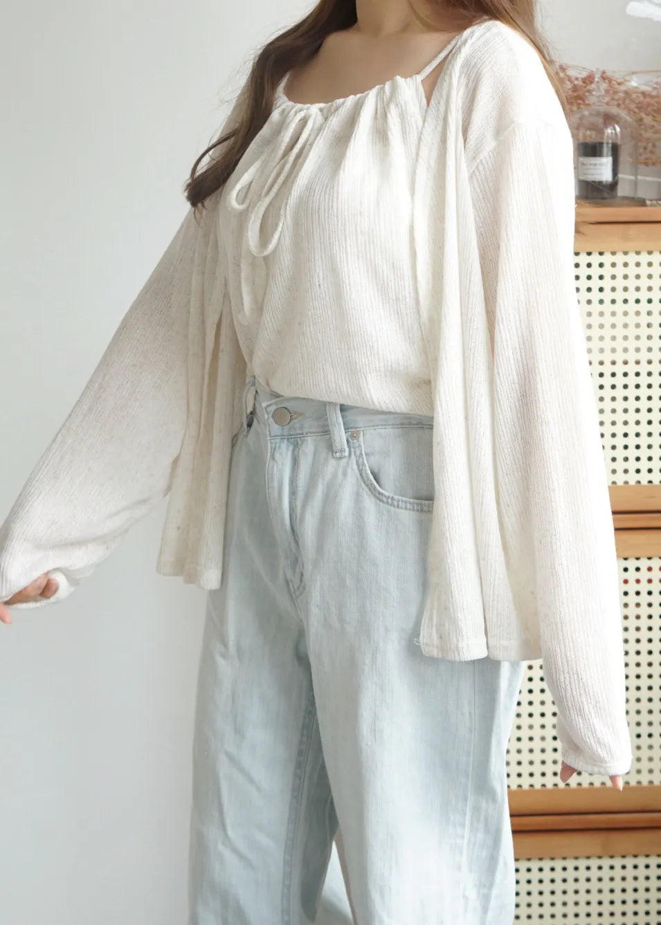 Airy Relaxed Linen Cami & Cardigan 2-Piece Set(Oatmeal)