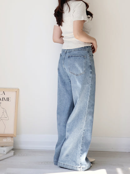 [S-2XL · 3 Lengths] Everyday Drape Tencel Blend Bootcut Denim Pants (Dusty Blue)