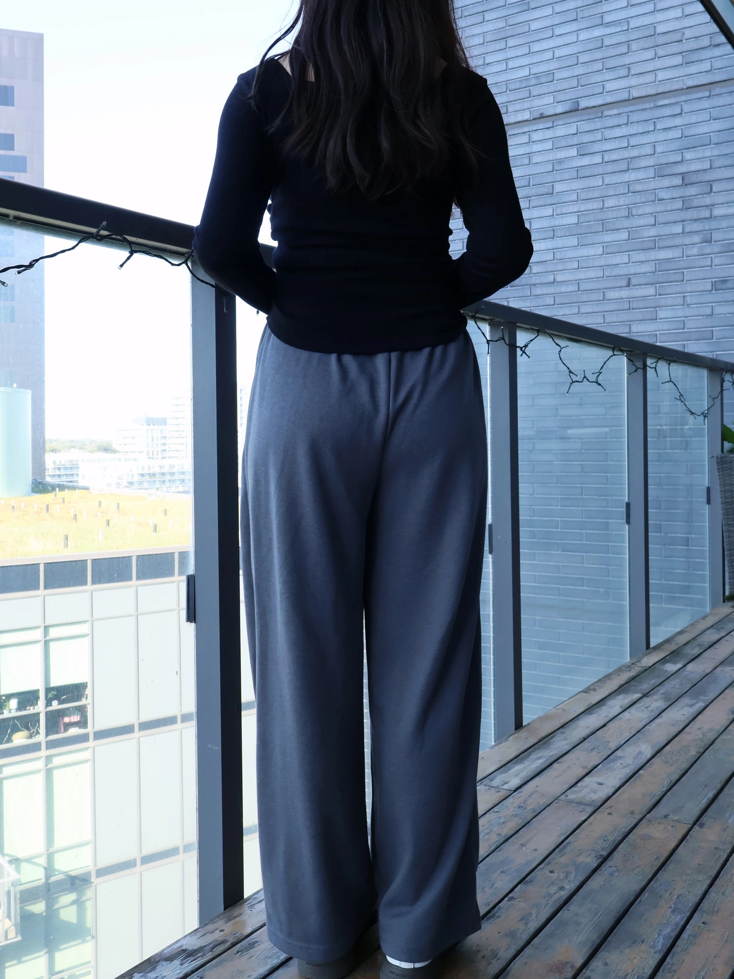 [3 Lengths] Everyday Relaxed Wide-Leg Cotton Pants with Pockets(Charcoal)