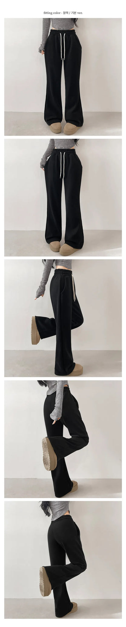 [3 Lengths] Pyjama-Soft Fuzzy Fleece Bootcut Pants with Pockets(Black)