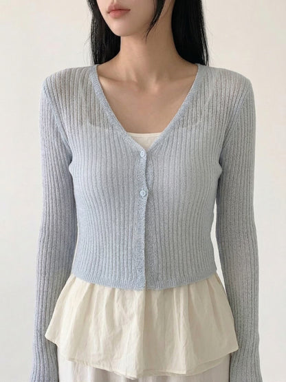 V Neck Two Buttons Knit Cardigan(5 Colors)