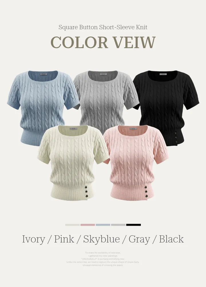 Daily Square Button Cable Knit Top