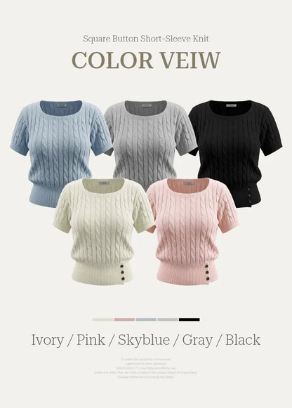 Daily Square Button Cable Knit Top