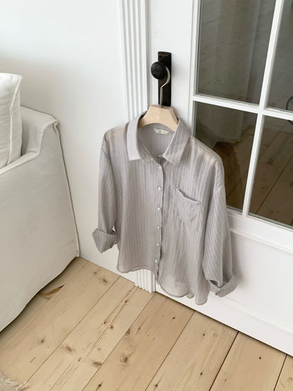 Dreamy Subtle Striped Loose-Fit Cover-Up Shirt(3 Colors)