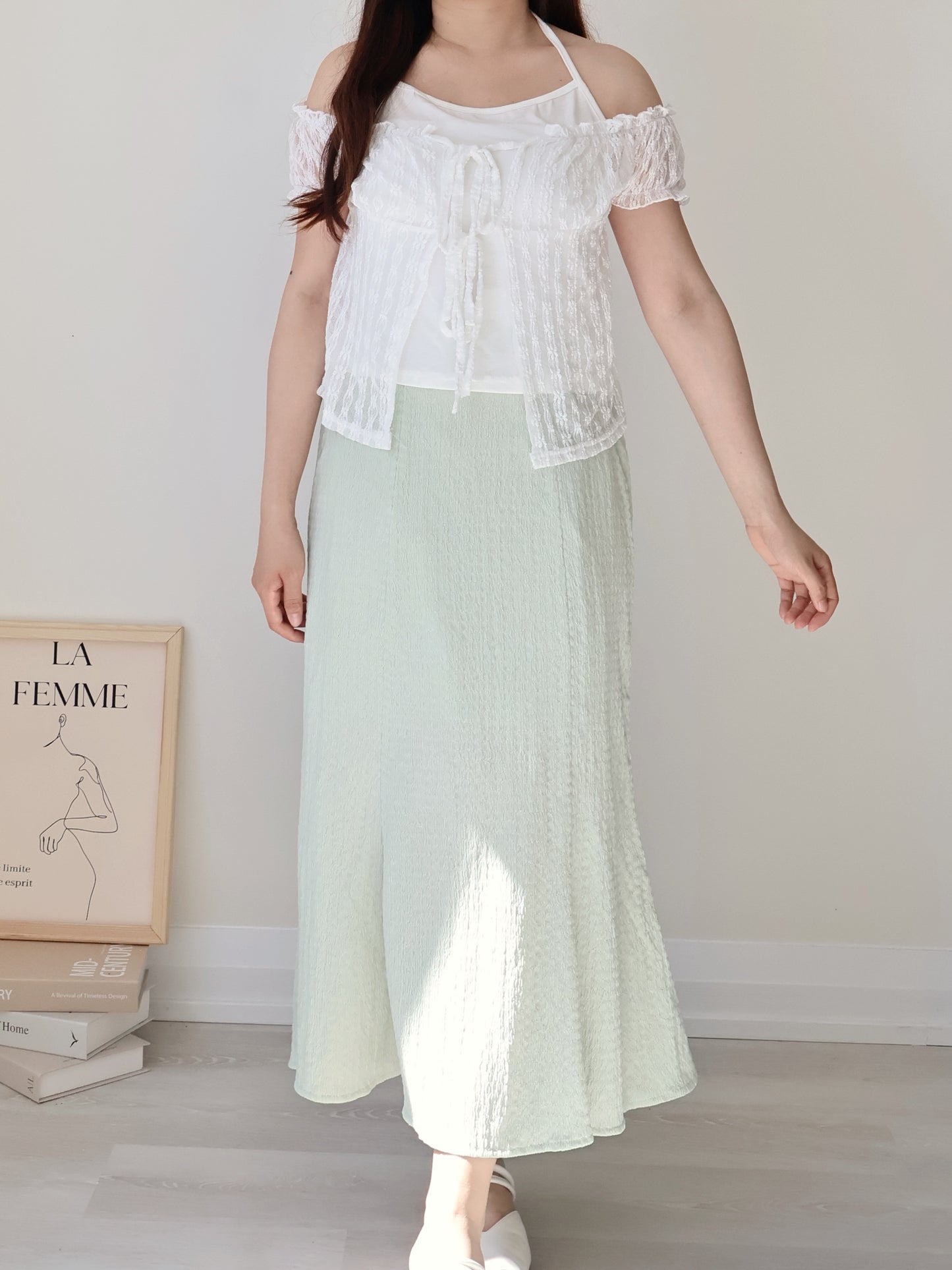 French Daisy Lace Layered Tie-Front Top(Ivory)