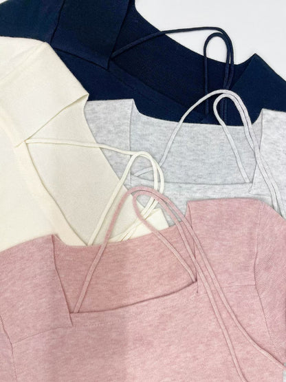 Square-neck Tie Knit Top(4 colors)