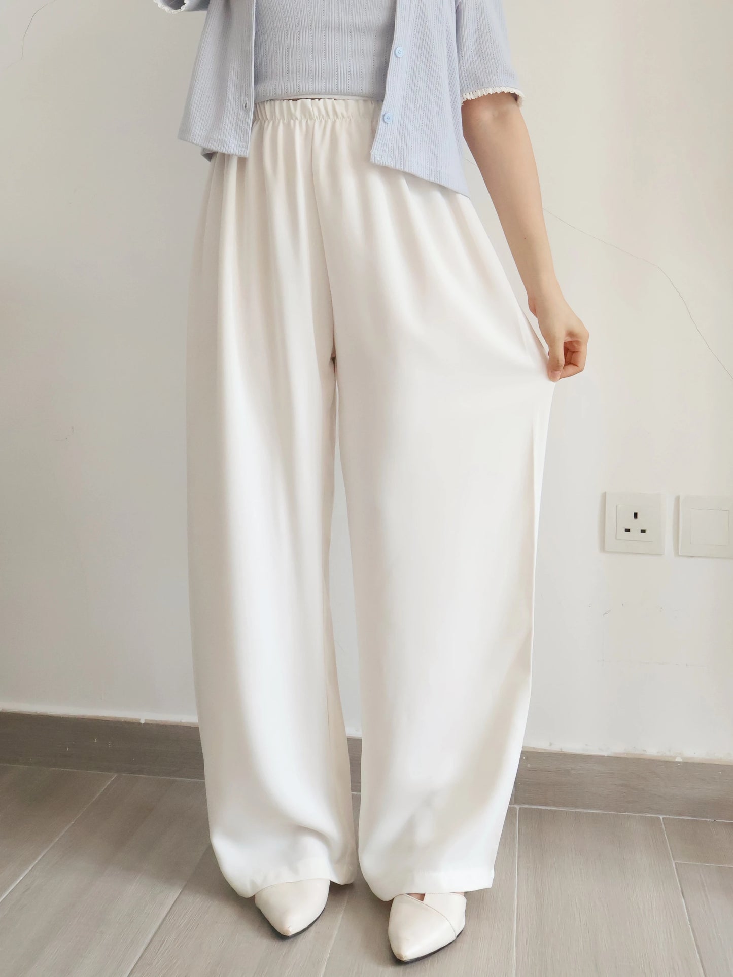 [Wrinkle-Free] -5KG Air-Flow Wide-Straight Slacks(Ivory)
