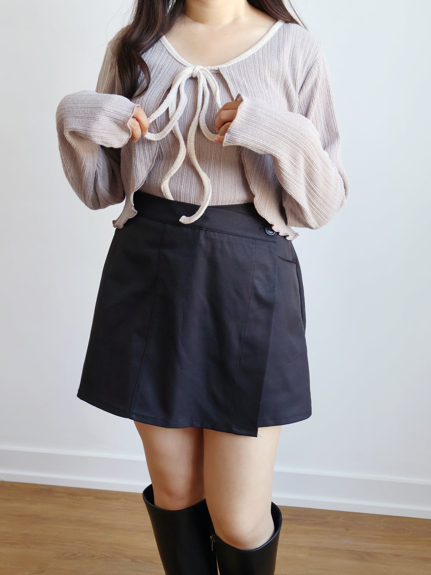 Milky Ribbon Two-Piece Set(Light Brown)