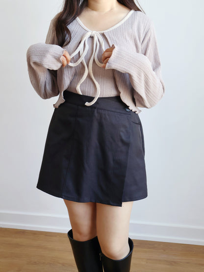 Milky Ribbon Two-Piece Set(Light Brown)