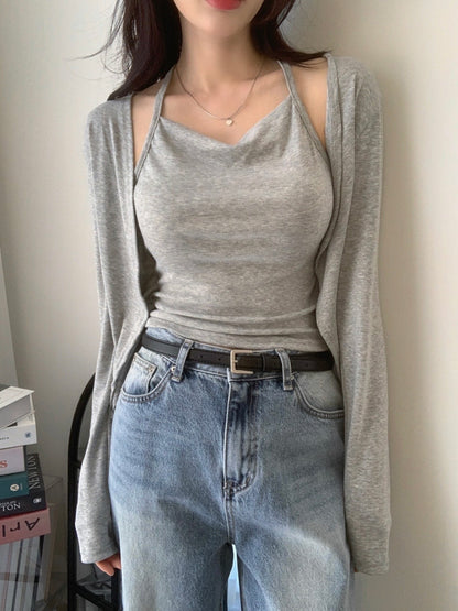 Elegant Drape Layered Cami Cardigan(5 colors)