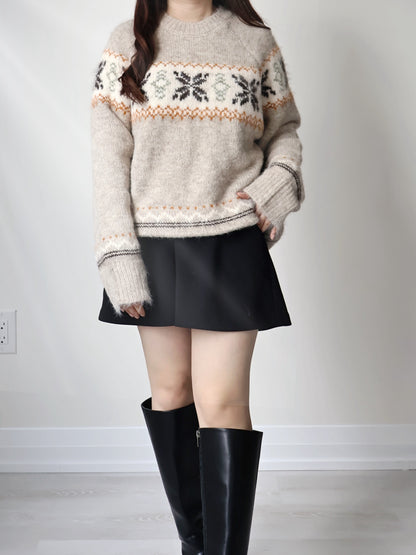 [10% WOOL] Snowflake Oversized Sweater(Oatmeal)