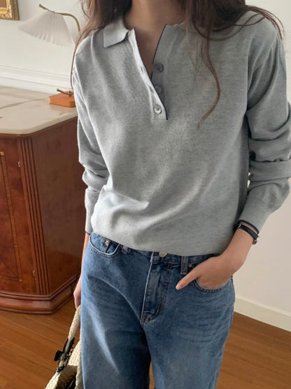 Collared Button-Up Piping Sweater(4 Colors)