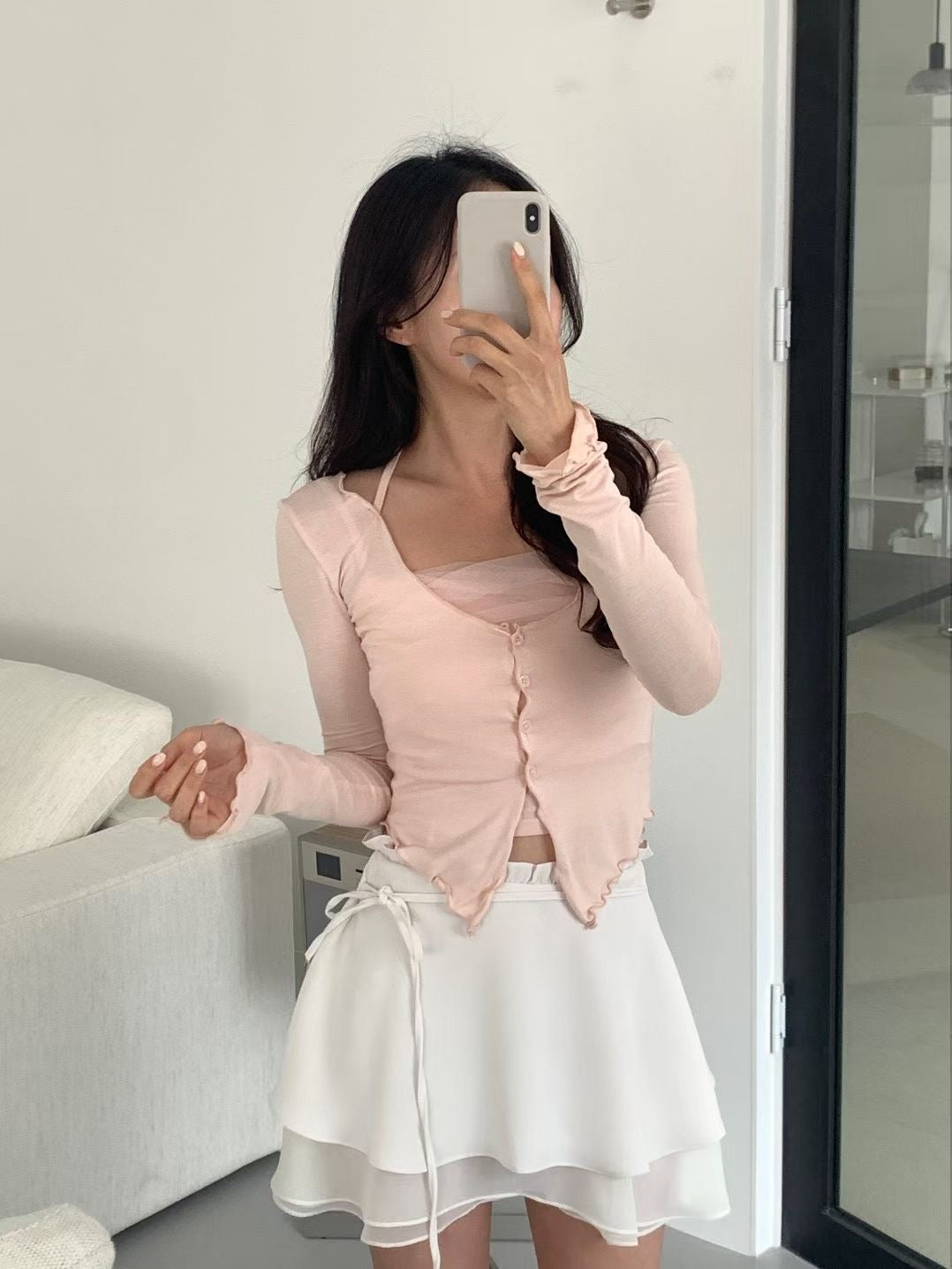 Balletcore Sheer Layered Cami & Cardigan 2-Piece Set(4 colors)