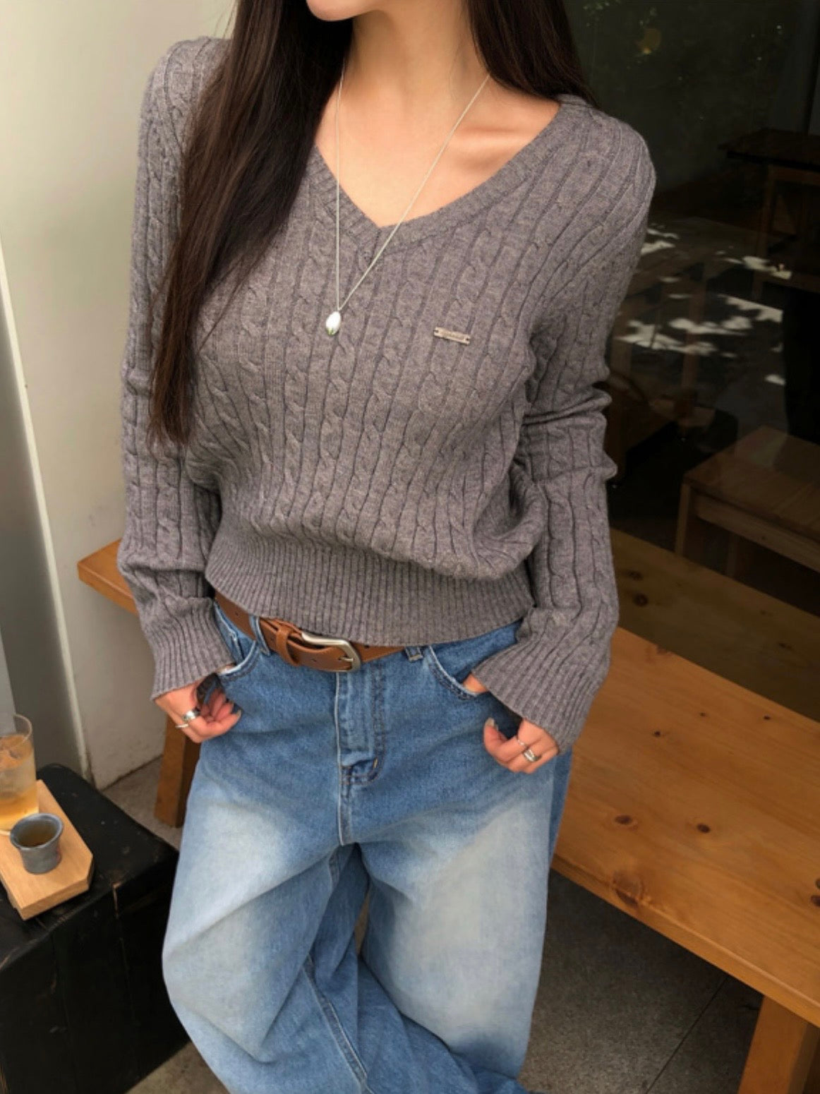 V-neck Cozy Cable Knit Sweater(5 colors)