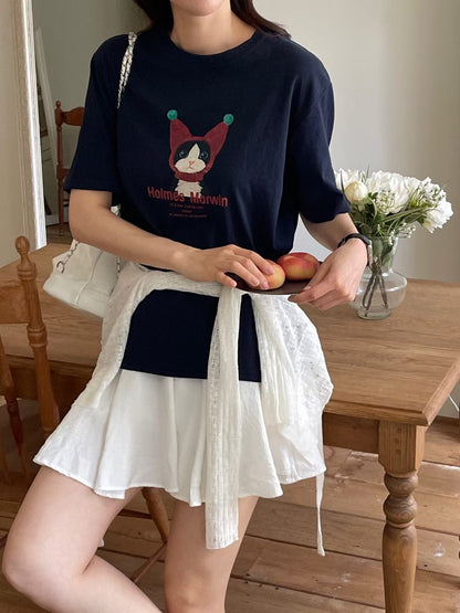 Oversized Marvin Cat Graphic Cotton T-Shirt(3 Colors)