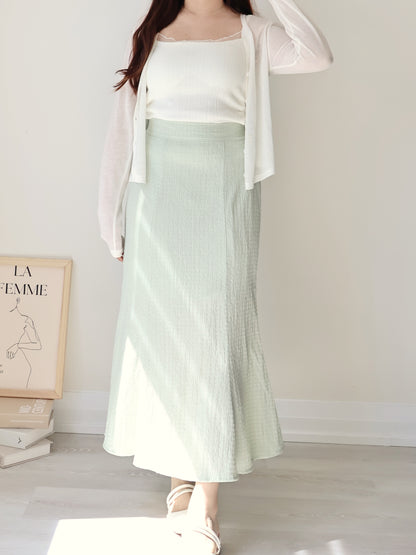[Wrinkle-Free] Elegant Crinkle Mermaid Midi Skirt(Sage green)