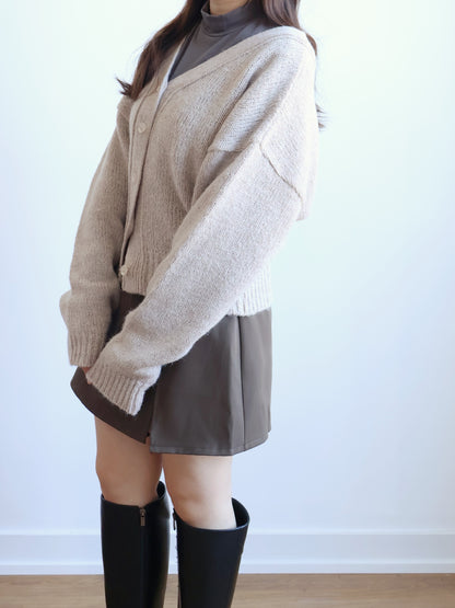 [10% WOOL] V-neck Warm Knit Cardigan (Brown)