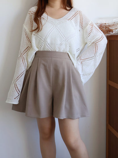 V-Neck Diamond Eyelet Knit Top(Ivory)