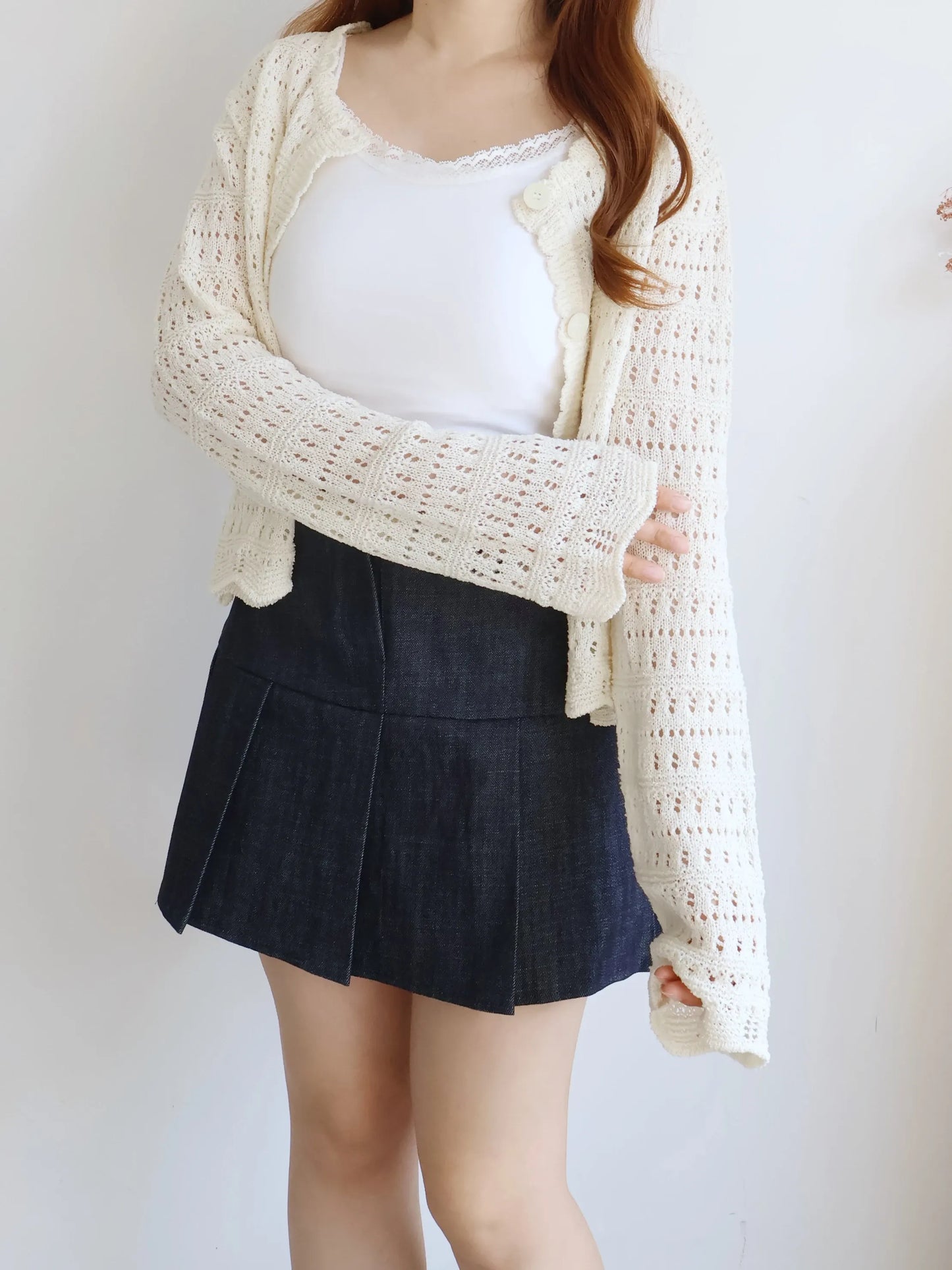 Romantic Lace-Trimmed Sheer Cardigan(Beige)