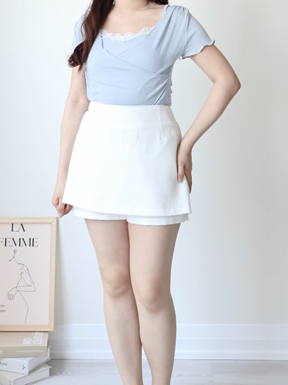 Elegant Lace Trim Layered Wrap Top(Skyblue)