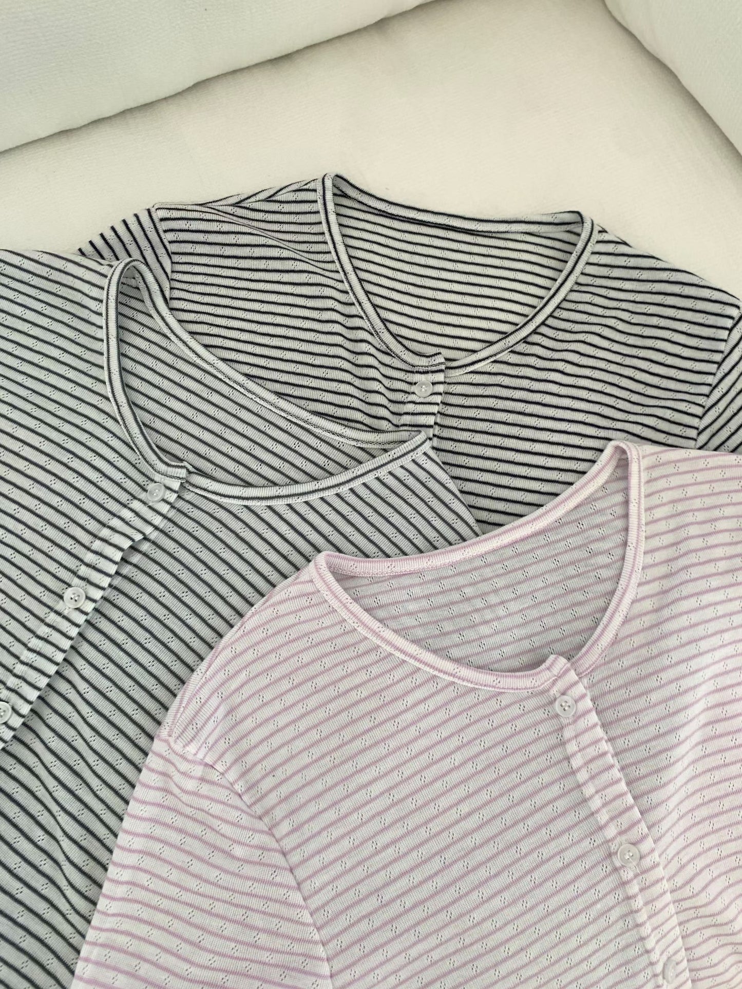 Minimalist Pointelle Striped Camisole Sets(3 Colors)
