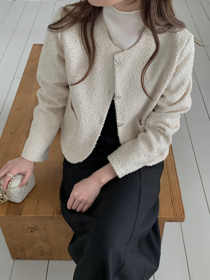 Elegant Heart Buttons Tweed Jacket(3 colors)