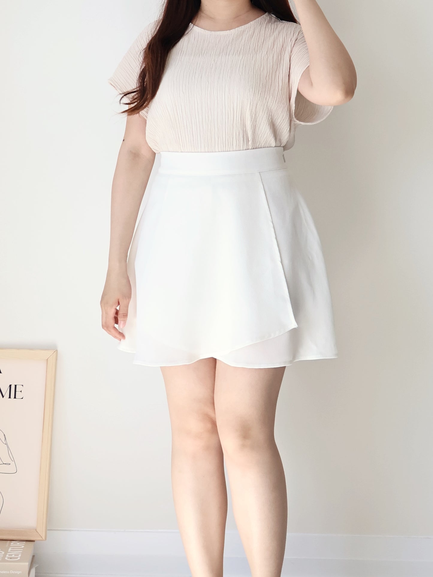 [Wrinkle-Free] Breezy Crinkled Arm-Concealing Blouse(Powder Apricot)
