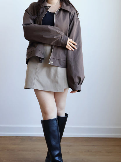 Earth-toned Windproof Zipper Jacket(Brown)