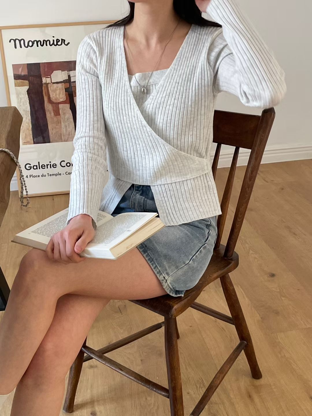 Creamy Faux Layered Wrap Knit Top(4 colors)