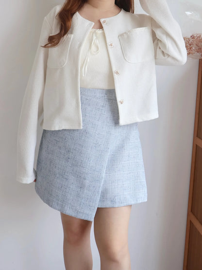 Elegant Bow-Embossed Button Tweed Jacket(3 colors)