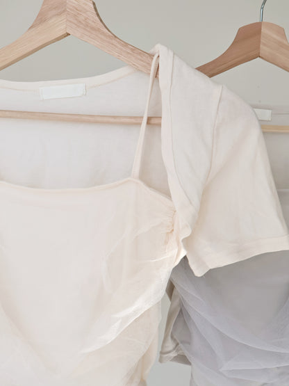 Ethereal Sheer Double-Strap Layering Top(Light Grey)