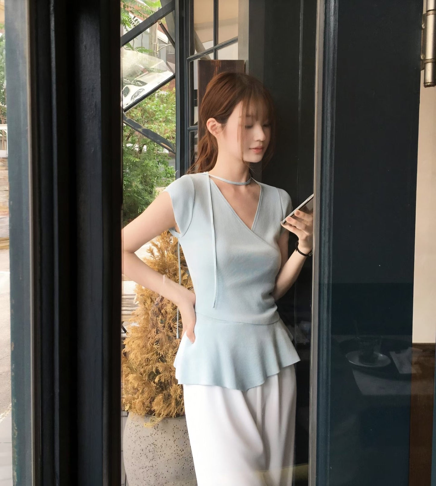 French Wrap Ruffle Knit Top(4 colors)