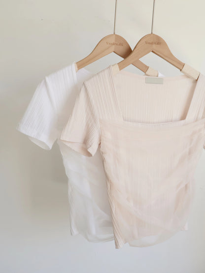 Ethereal Square-Neck Sheer Cooling Top(Ivory)