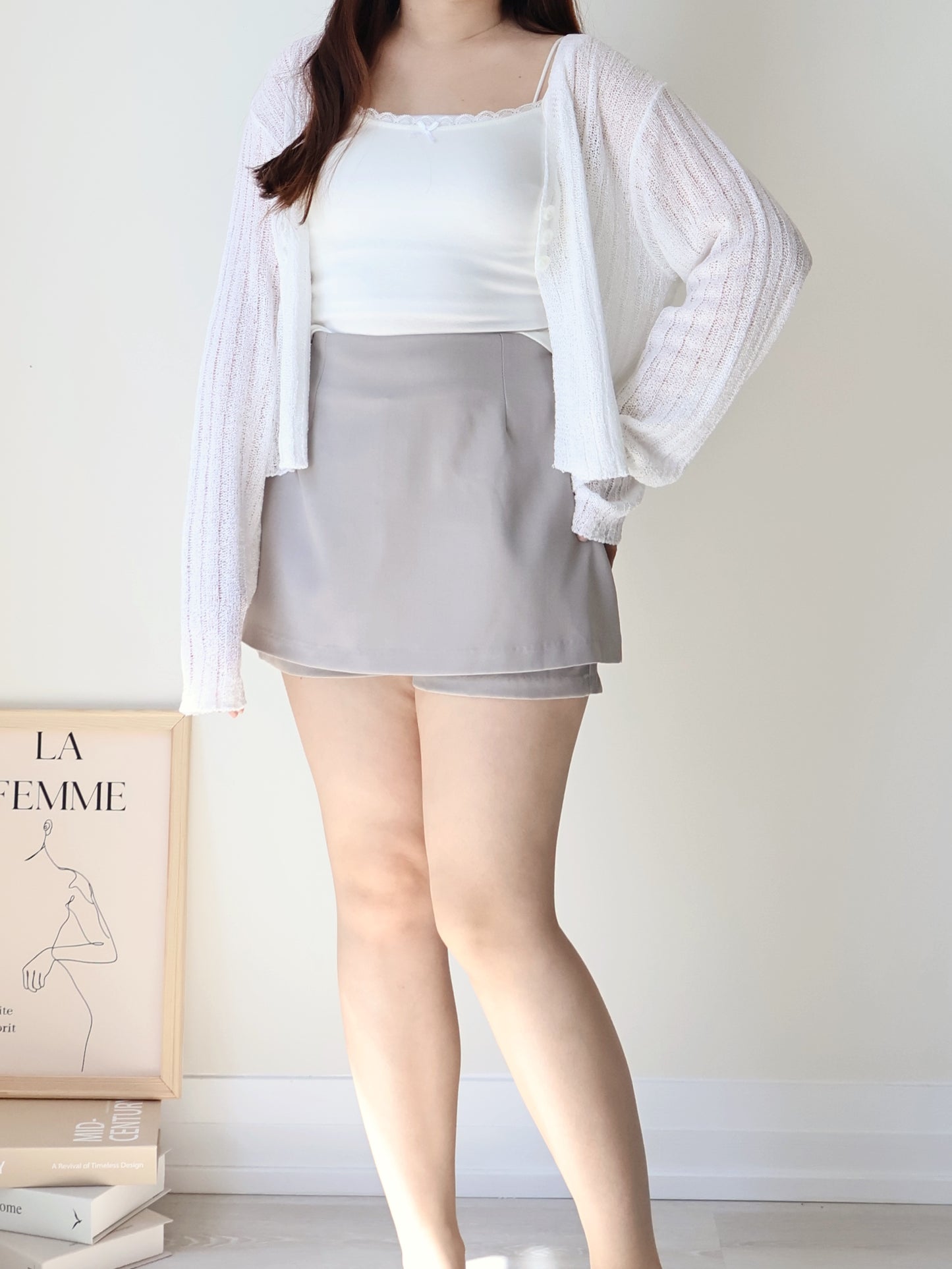 Relaxed Cinnamon V-Neck Knit Cardigan(Ivory)