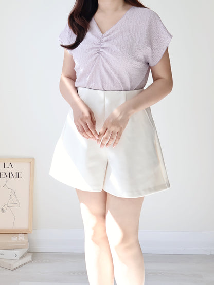 [Wrinkle-Free] V-Neck Waffle Arm-Concealing Top(Lavender)