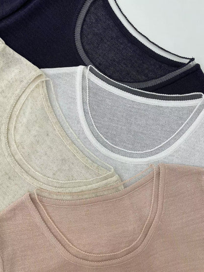 Romantic Crew-Neck Sheer Linen Knit Top(4 colors)