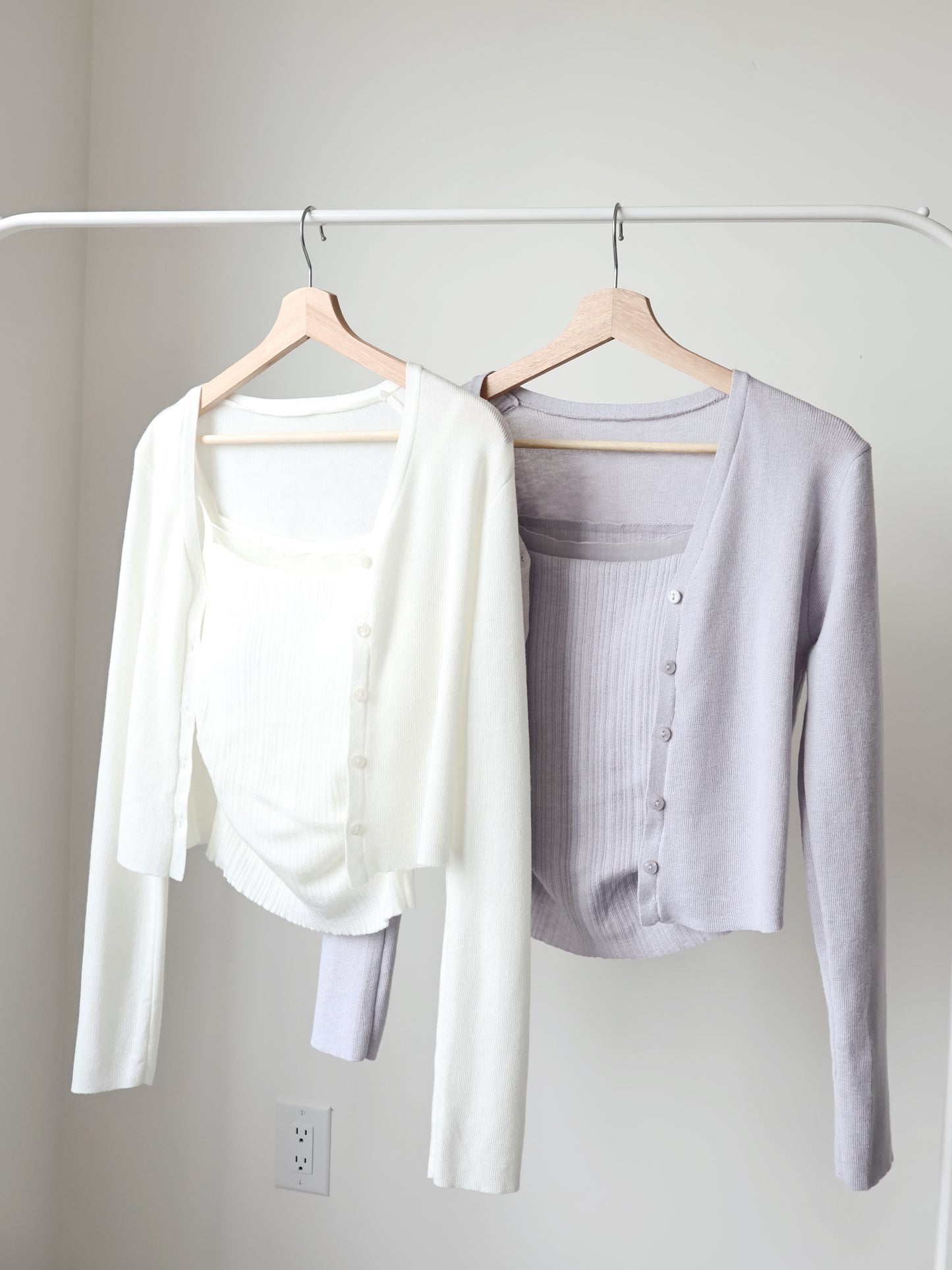 [2-Piece Set] Romantic Semi-Sheer Padded Camisole with Ultra-Soft Cardigan(Lavender)