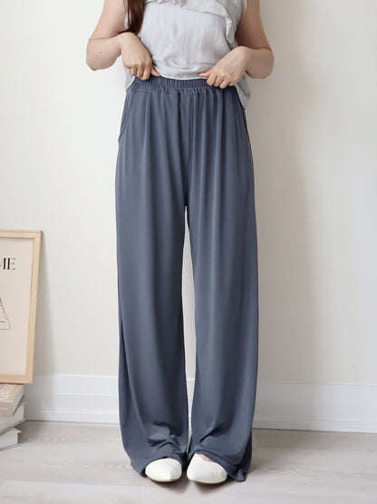 [Wrinkle-Free] Cooling Flowy Dual-Pocket Wide-Leg Pants(Charcoal)