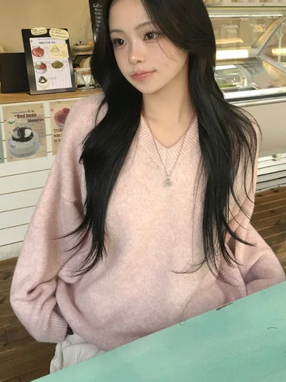 Lambswool Loose V-neck Sweater(9 colors)