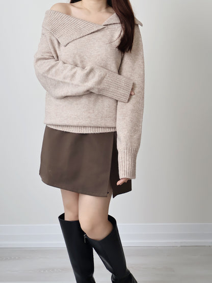 [2-WAYS] Elegant Off-shoulder Sweater(Oatmeal)