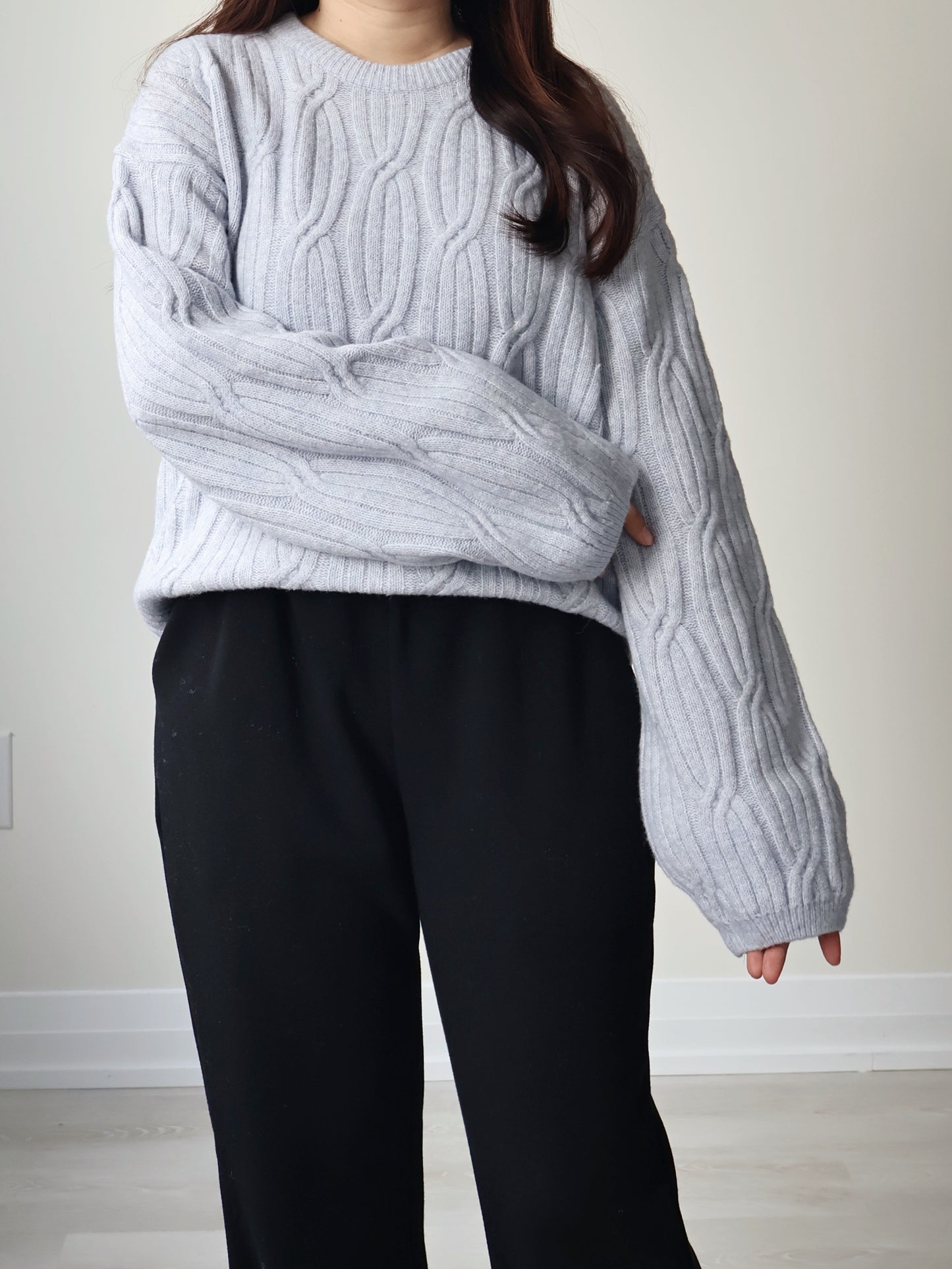 Cloud-Soft Twist Bread Sweater(Sky  blue)
